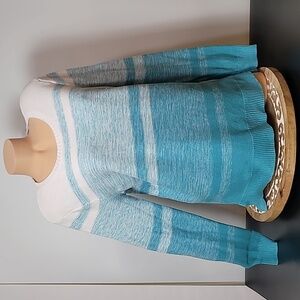 Liz Claiborne Sweater Crewneck Hi-Low XL Blue & White